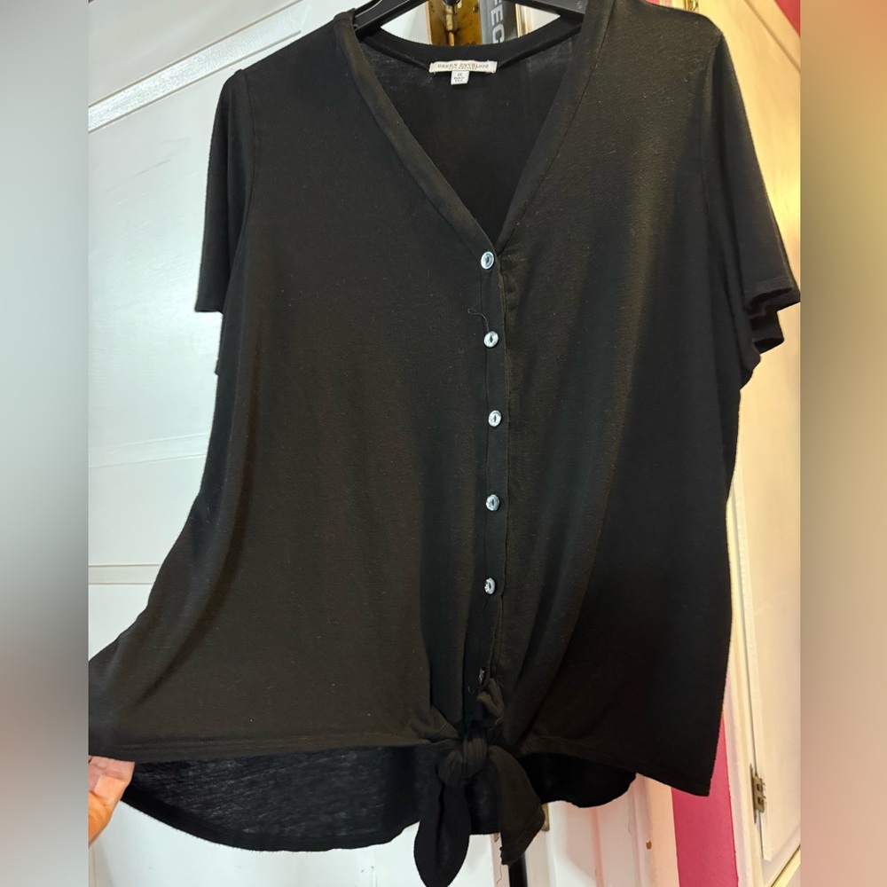 Green Envelope Black Button-Down Top - image 2